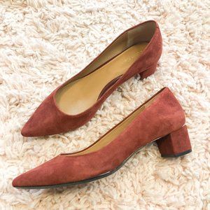 Calvin Klein Faux Suede Dusty Red Block Heels NWOT